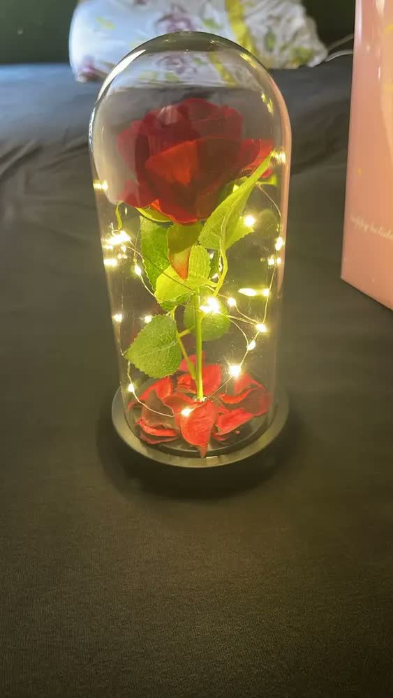 foto de We Varejo - Mini Luminária Rosa Encantada Led Enfeite Cúpula Redoma A Bela E A Fera 8,5 X 16 Cm Modelo Mini Base Abs Preto Baterias