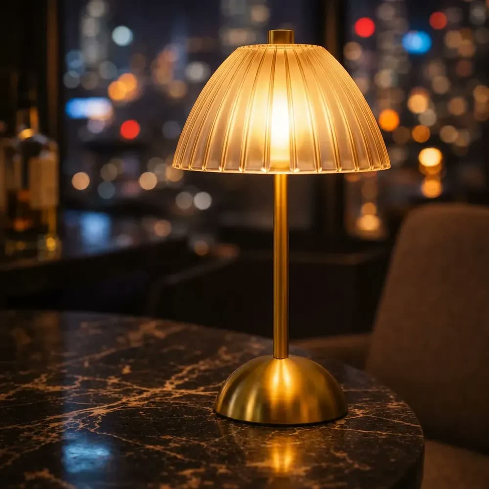 Luminária de Mesa LED Via Flix Dourada Recarregável com Touch para Quarto
