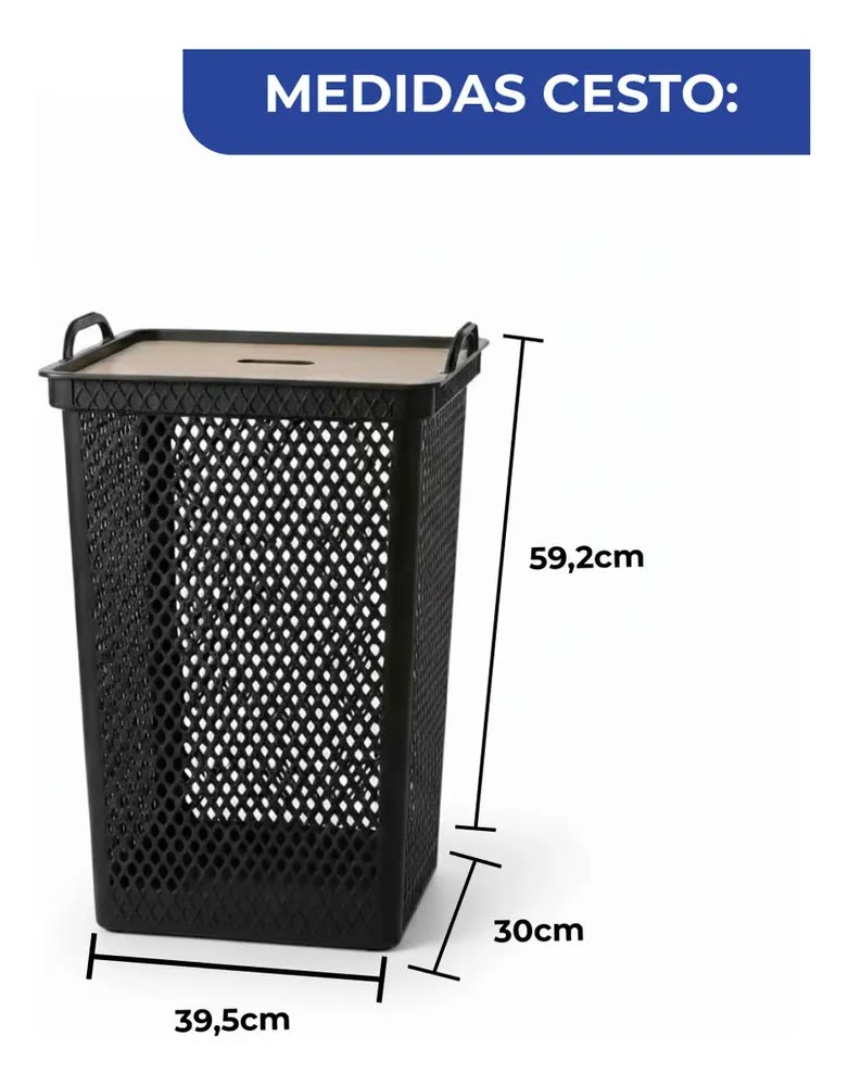 Cesto De Roupa Suja 49L Telado Com Tampa Adesivada Estampa Madeira Arqplast - Organizador Banheiro Lavanderia Grande Resistente