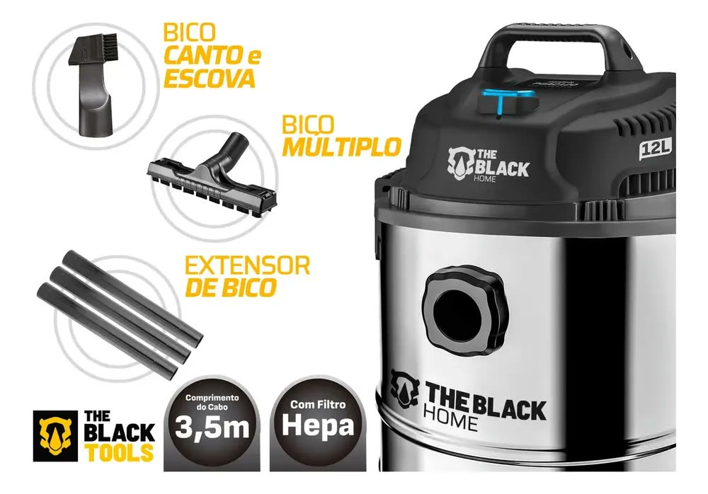 Aspirador De Pó E Água Turbo 12 Litros Inox The Black Tools Prateado
