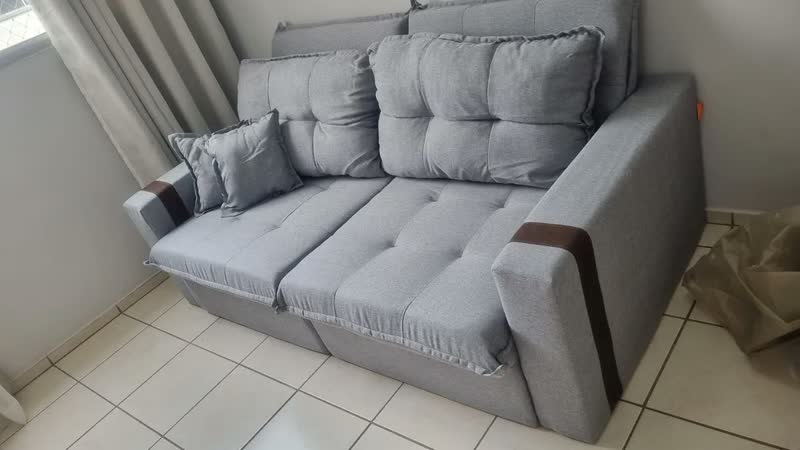 foto de Sofá-cama Retrátil Reclinável 3 Lugares Linho 2,00m Ipanema Cor Cinza