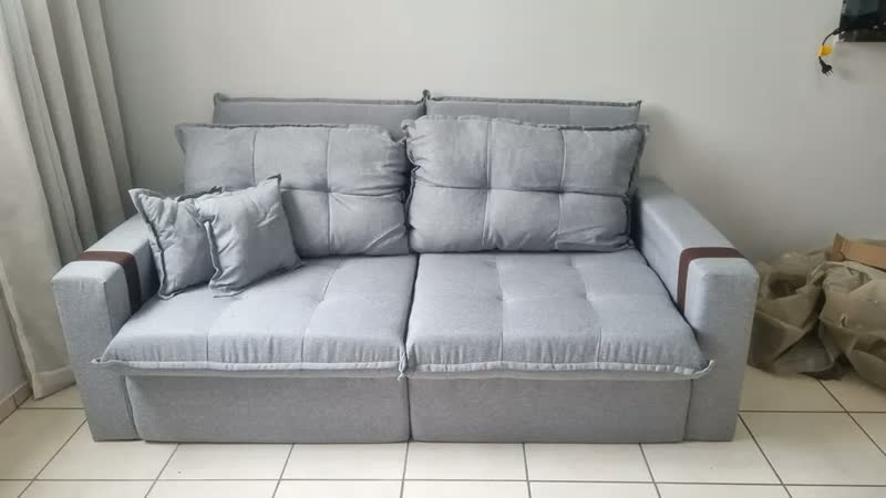 foto de Sofá-cama Retrátil Reclinável 3 Lugares Linho 2,00m Ipanema Cor Cinza