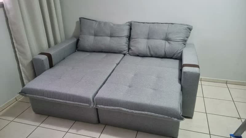 foto de Sofá-cama Retrátil Reclinável 3 Lugares Linho 2,00m Ipanema Cor Cinza