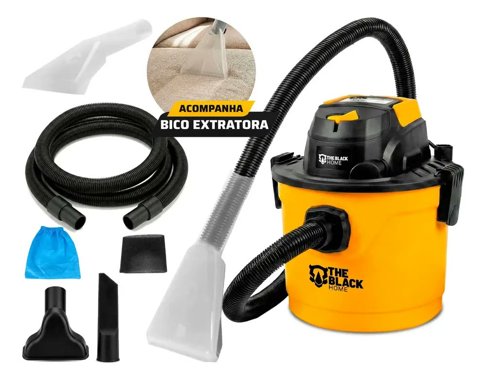 Aspirador De Pó E Água Com Bico Extratora E Bocal Sopro Compacto 10 Litros Amarelo/preto Tbap100 The Black Tools