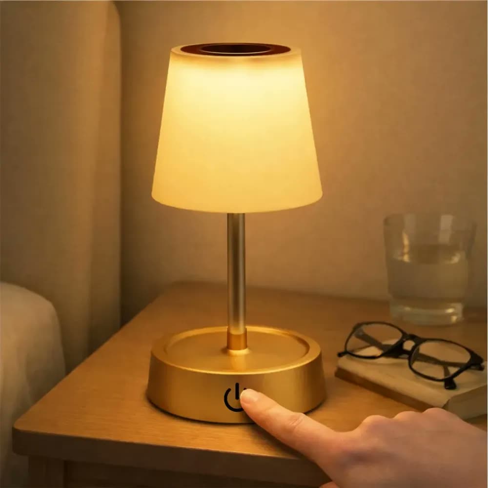 Luminária de Mesa LED Recarregável com Toque, Abajur Ajustável para Cabeceira e Escritório