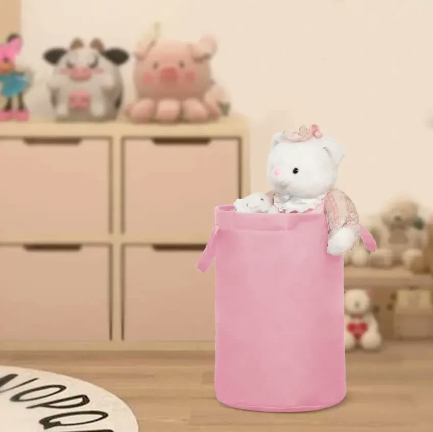 Cesto Saco Para Brinquedo Roupa Suja Grande Dobrável 48l Rosa Bebe