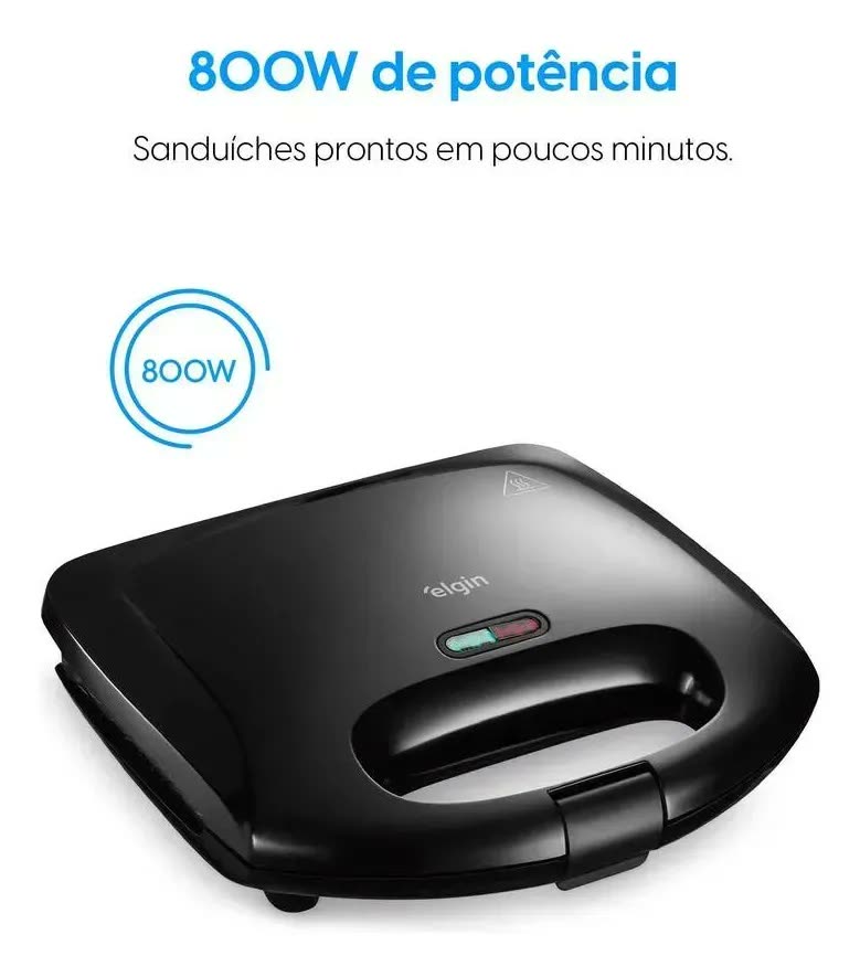 Sanduicheira Fast Time Elgin 800w Placas Duplas Preto