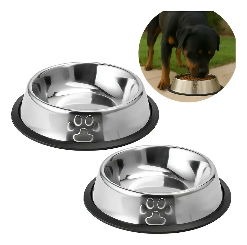 foto de Kit 2 Comedouros Inox Pote Ração Inox Cachorro Grande 1600ml Pote De Ração E Agua Inox