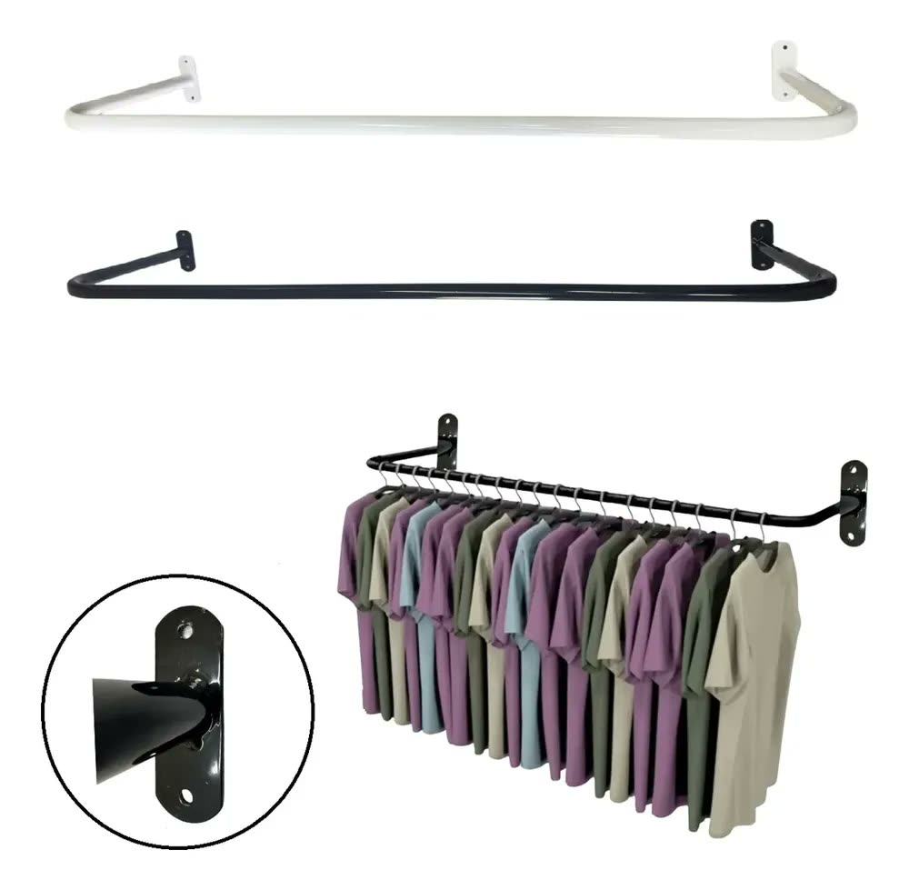 Kit 02 Araras Cabideiro Closet De Parede Reta Branca Cor 1 Metro Branca