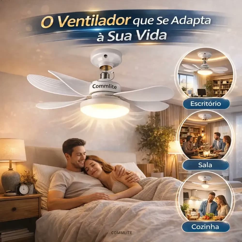 foto de Ventilador de Teto 60W Silencioso Lâmpada Forte com LED, Controle e 6 Pás Soquete E27 Para Residencial Comercial Interno Externo Quarto Sala Cozinha Escritório Gourmet Apartamento Casa - Commlite