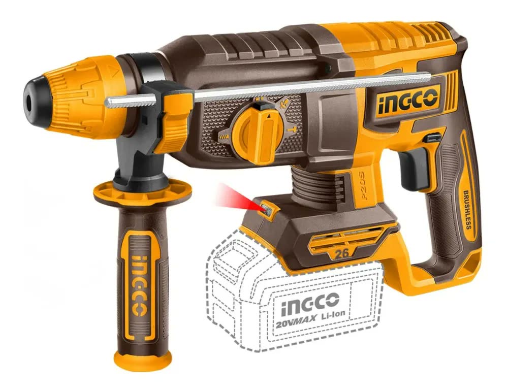 Martelete Combinado Á Bateria 2,5j Sds Plus 20v Ingco Preto E Amarelo