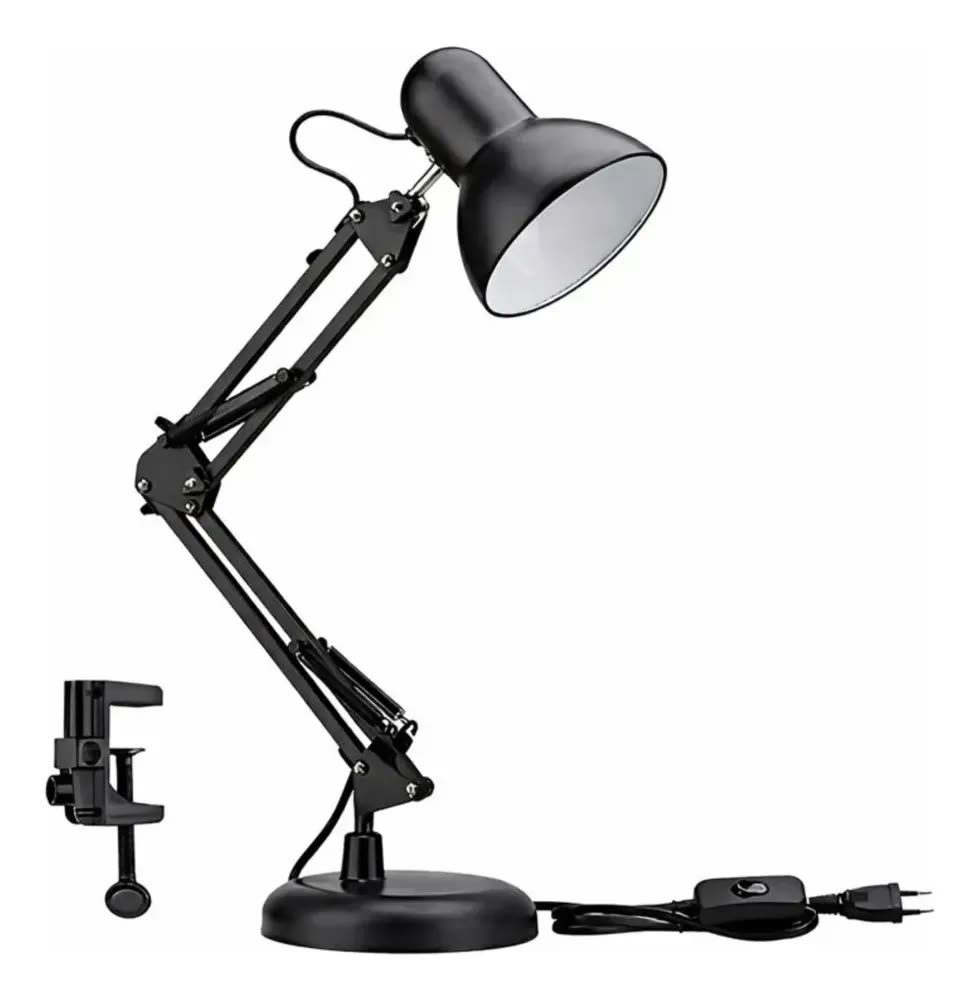 Luminária De Mesa Abajur Articulável Metal Preto Luz De Leitura Estudo Com Base E Garra Cúpula E Estrutura Flexível Para Mesa Quarto Sala Escritório Manicure 110v/220v Bravvi