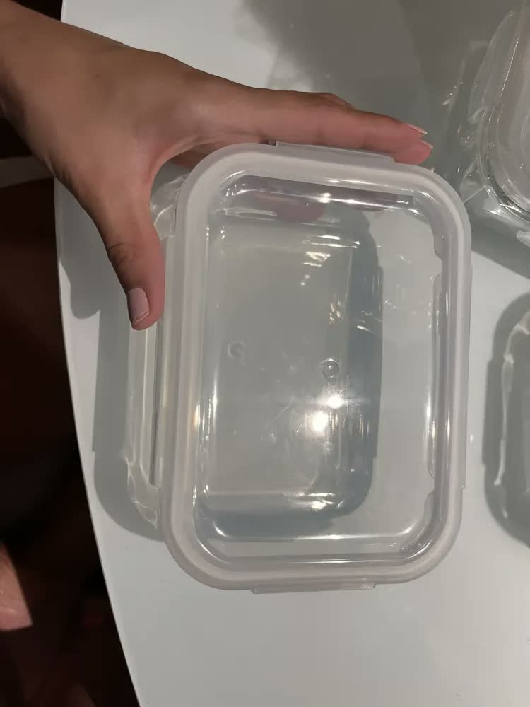 foto de Kit 5 Potes Herméticos de Vidro Borossilicato Yab 370ml Retangular com Tampa Branca