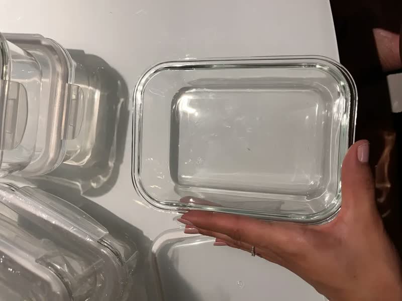 foto de Kit 5 Potes Herméticos de Vidro Borossilicato Yab 370ml Retangular com Tampa Branca