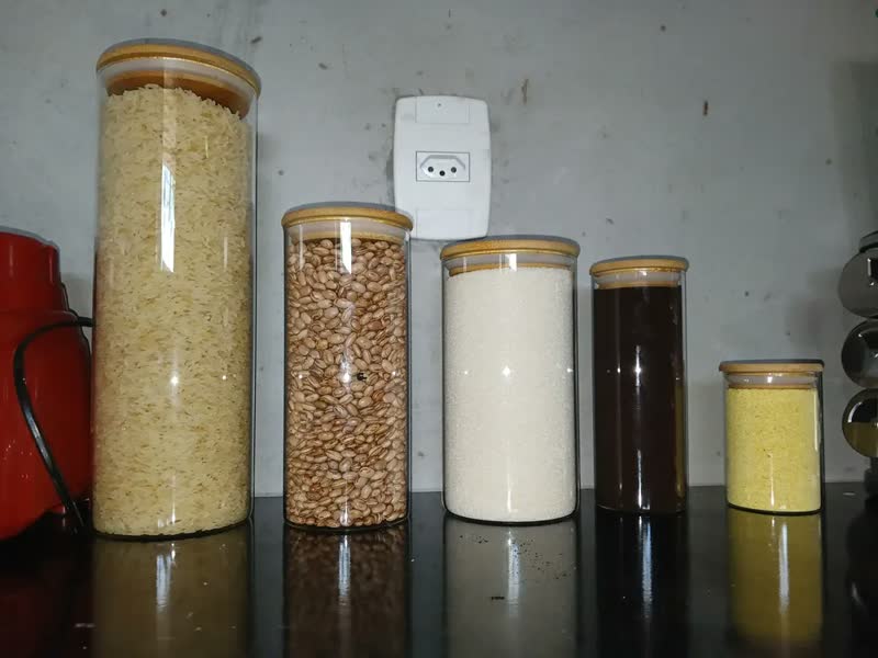 foto de Kit 5 Potes Herméticos de Vidro Yab com Tampa de Bambu para Cozinha e Alimentos