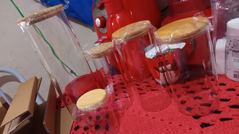 foto de Kit 5 Potes Herméticos de Vidro Yab com Tampa de Bambu para Cozinha e Alimentos