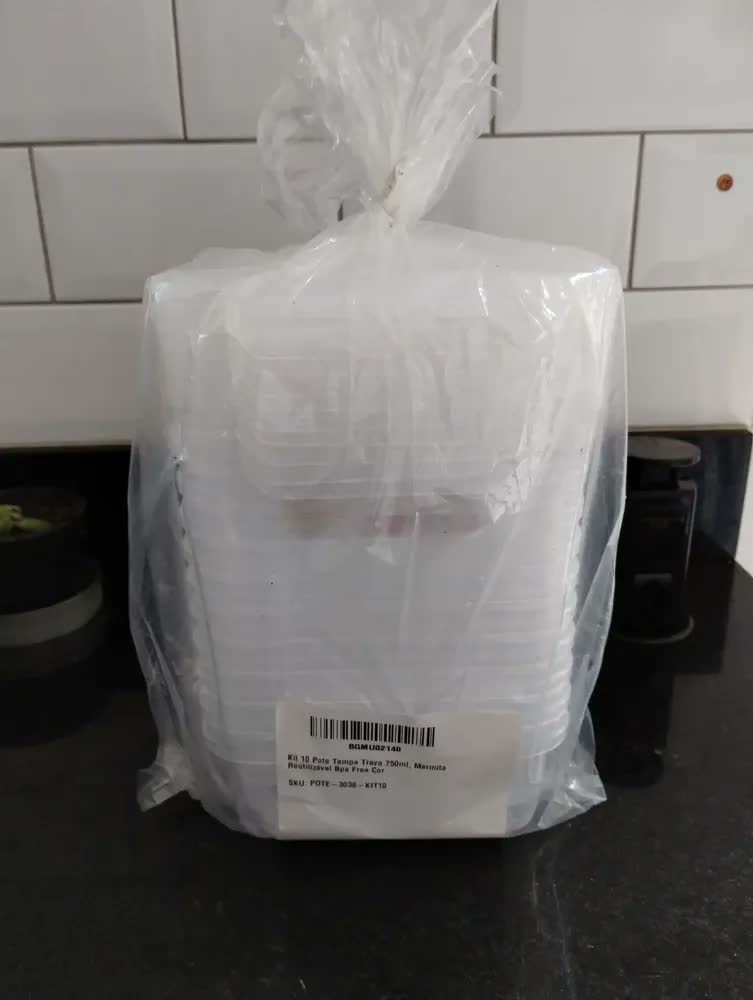 foto de Kit 12 Pote Tampa Trava 750ml Marmita Reutilizável Bpa Free Transparente