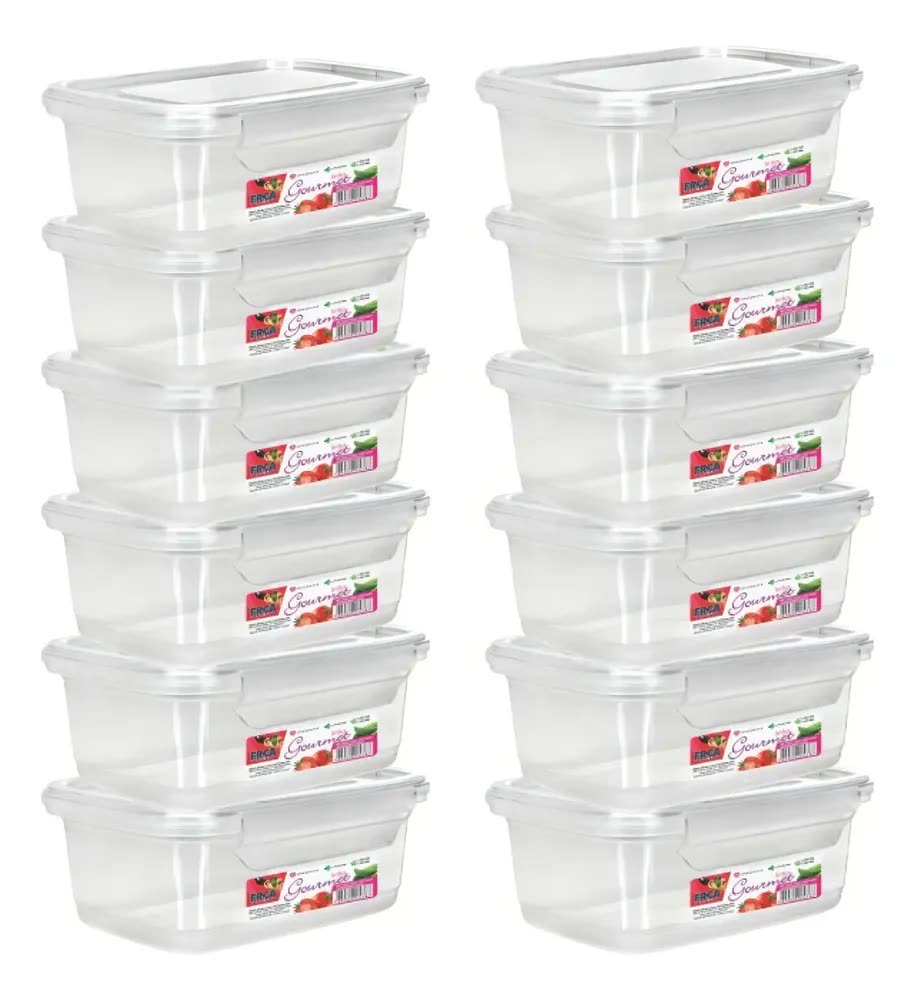 foto de Kit 12 Pote Tampa Trava 750ml Marmita Reutilizável Bpa Free Transparente