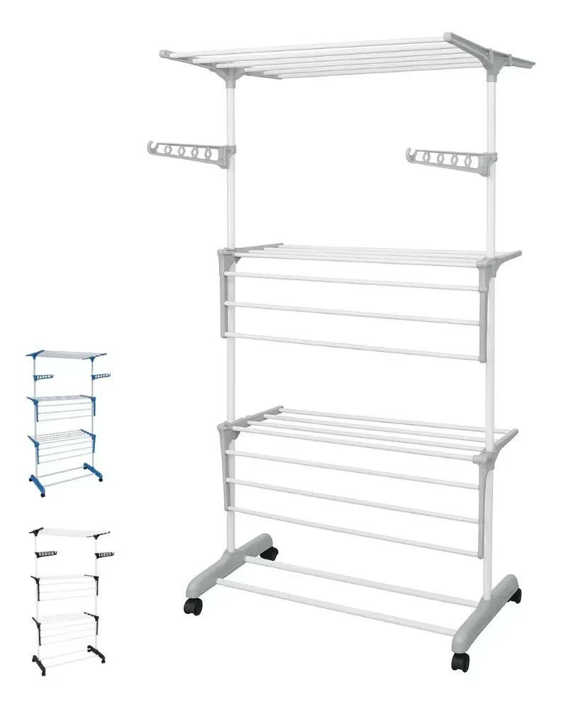 foto de Varal De Chão Grande Com Abas Apartamento Roupa Vertical Cinza