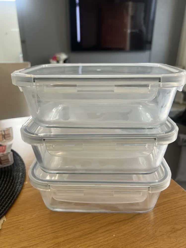 foto de Kit 3 Potes Vidro 1litro Marmita Herméticos Forno Microondas