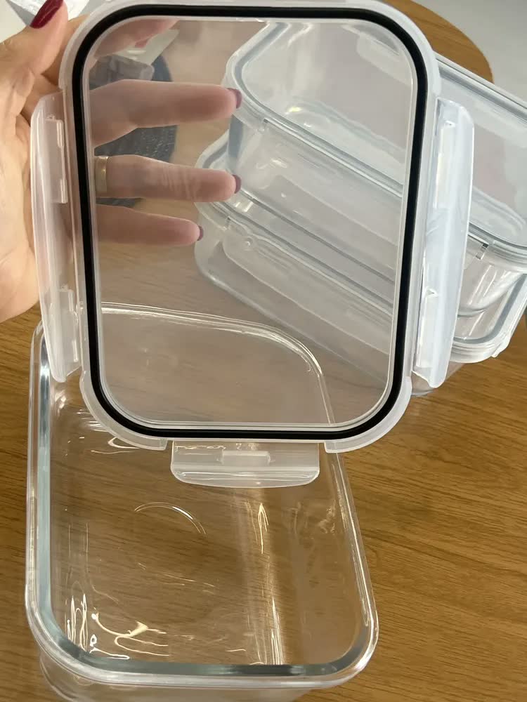 foto de Kit 3 Potes Vidro 1litro Marmita Herméticos Forno Microondas