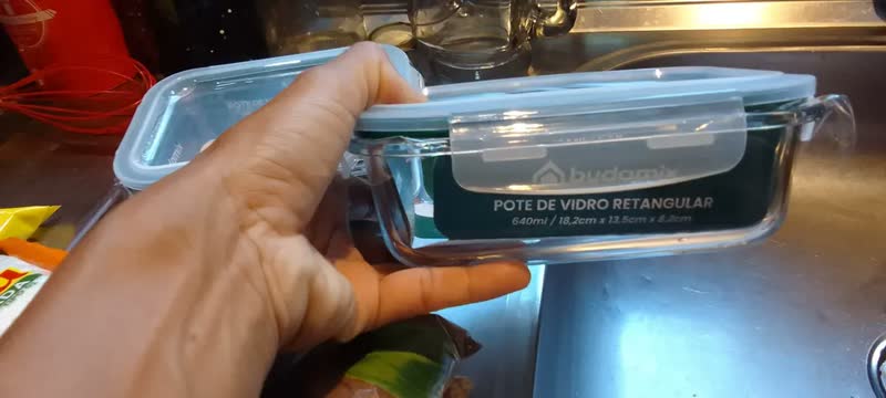 foto de Kit 2 Potes Vidro 640ml Tampa Hermético Travas Vedação Azul-petróleo
