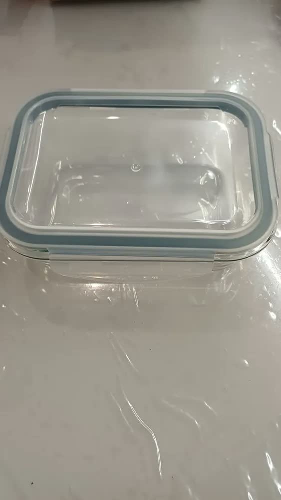foto de Kit 2 Potes Vidro 640ml Tampa Hermético Travas Vedação Azul-petróleo