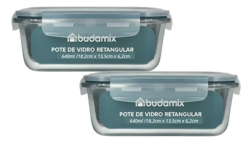 Kit 2 Potes Vidro 640ml Tampa Hermético Travas Vedação Azul-petróleo