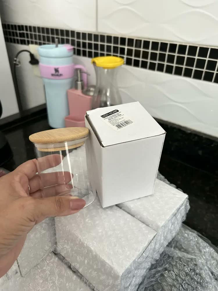 foto de Jogo 10 Potes Hermetico Vidro 200ml Alimentos Tampa Bambu