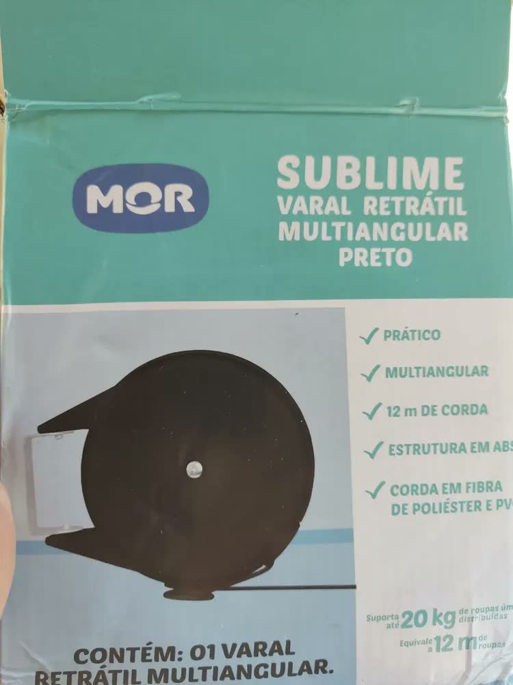 foto de Varal Retrátil Multiangular Mor Preto de Parede 12m com 20kg