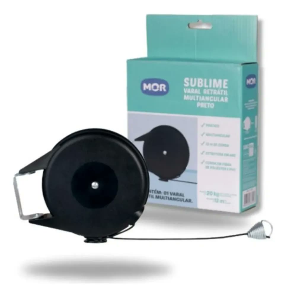 Varal Retrátil Multiangular Mor Preto de Parede 12m com 20kg