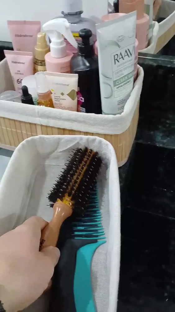 foto de Kit 3 Cestos Organizadores de Bambu Retangulares com Forro Lavável Multiuso Organizar Casa Banheiro Cozinha Guarda-Roupa Lavanderia Armazenamento de Objetos - Nany Pink