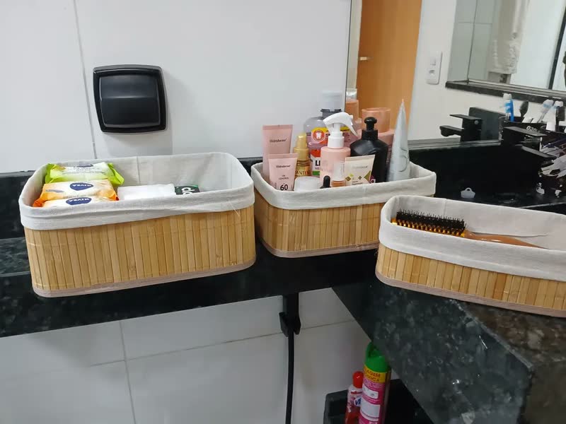 foto de Kit 3 Cestos Organizadores de Bambu Retangulares com Forro Lavável Multiuso Organizar Casa Banheiro Cozinha Guarda-Roupa Lavanderia Armazenamento de Objetos - Nany Pink