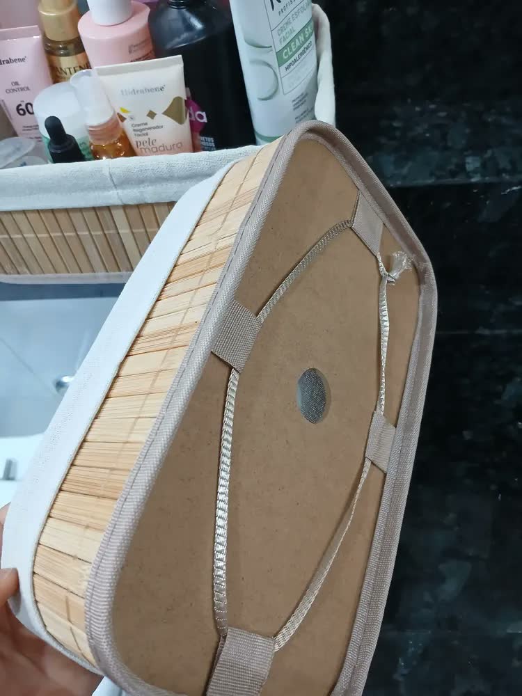 foto de Kit 3 Cestos Organizadores de Bambu Retangulares com Forro Lavável Multiuso Organizar Casa Banheiro Cozinha Guarda-Roupa Lavanderia Armazenamento de Objetos - Nany Pink