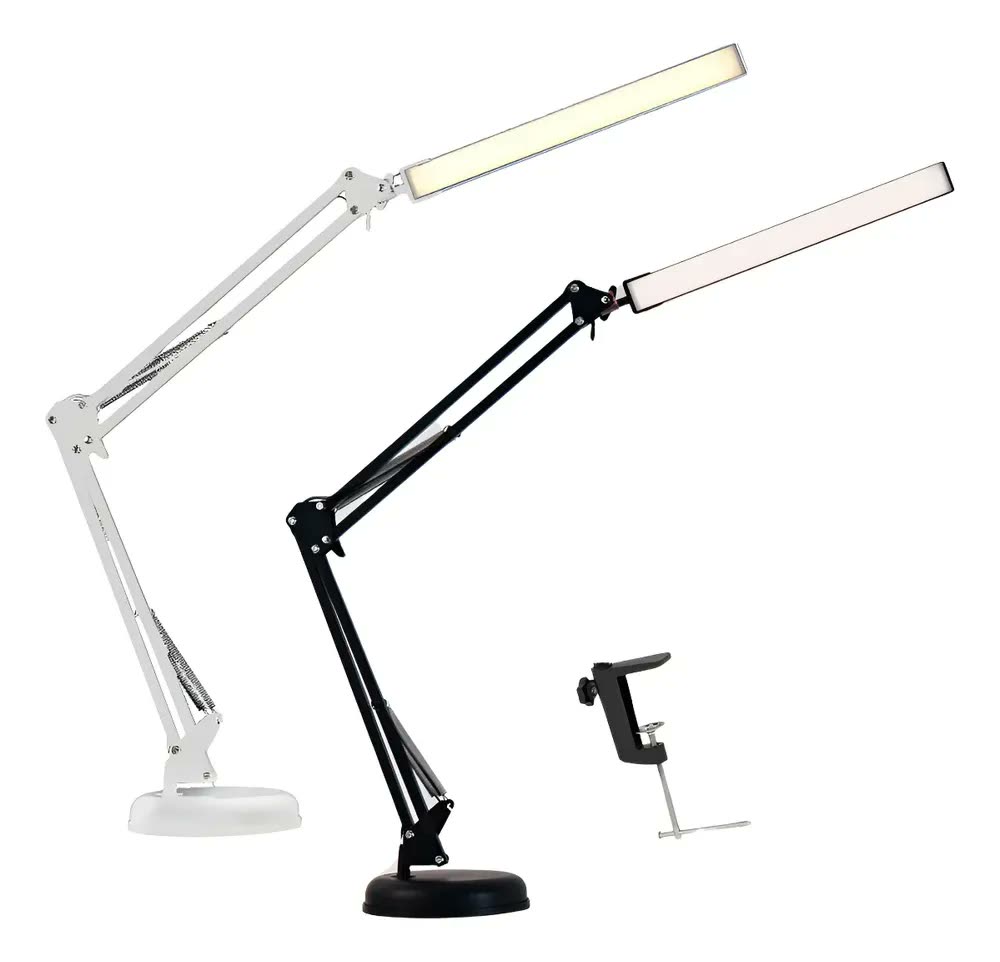 Luminária de Mesa Articulada Dhunnas Com Garra e LED USB – Estrutura Branca