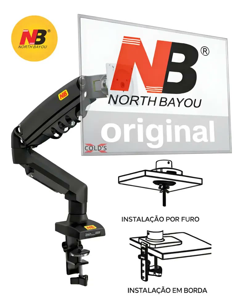 Suporte North Bayou Nb Original F80 De Mesa P/ Tv Monitor De 17 Até 30 Pistão A Gas Preto