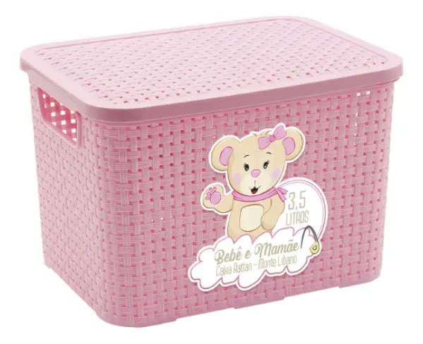 Cesto Infantil Bebê E Mamãe Organizador 3,5l - Rosa Bebê Rosa Bebê