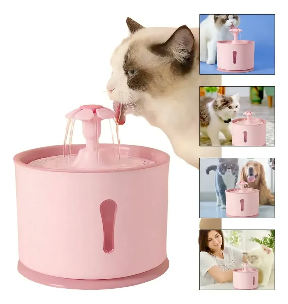 foto de Bebedouro Fonte Gato Cão Filtragem Purificação Pet Automatic Cor Rosa