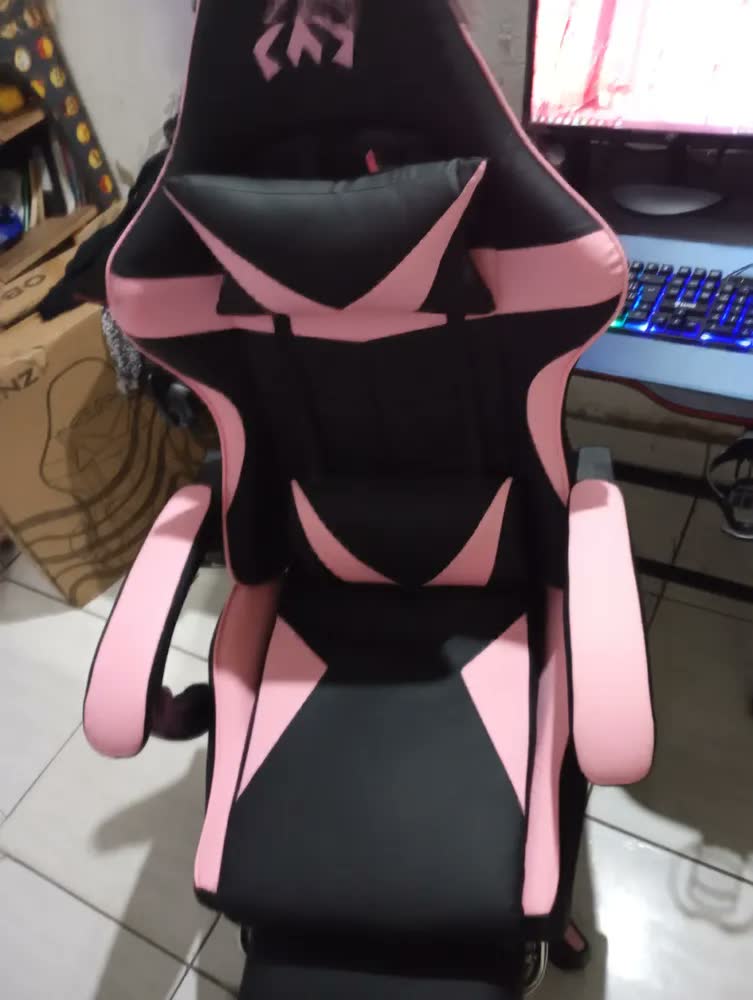 foto de Cadeira De Escritório Gamer Ergonômica Reclinável Estofado Couro Sintético Altura Ajustável Cor Azul Oblivion Nienz