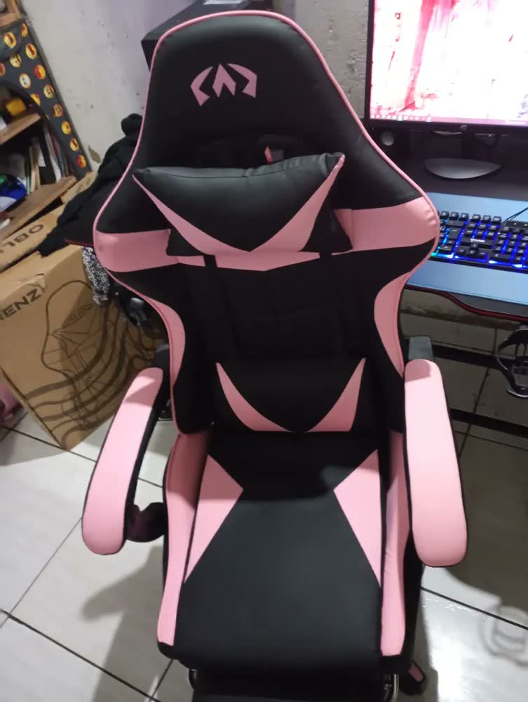 foto de Cadeira De Escritório Gamer Ergonômica Reclinável Estofado Couro Sintético Altura Ajustável Cor Azul Oblivion Nienz