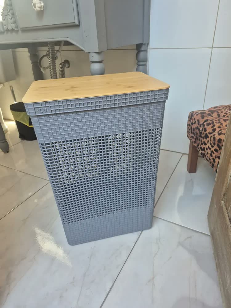 foto de Cesto De Roupas Grid 49l Tampa Bambu Chumbo Cg455chf - Ou