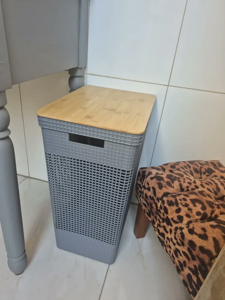 foto de Cesto De Roupas Grid 49l Tampa Bambu Chumbo Cg455chf - Ou