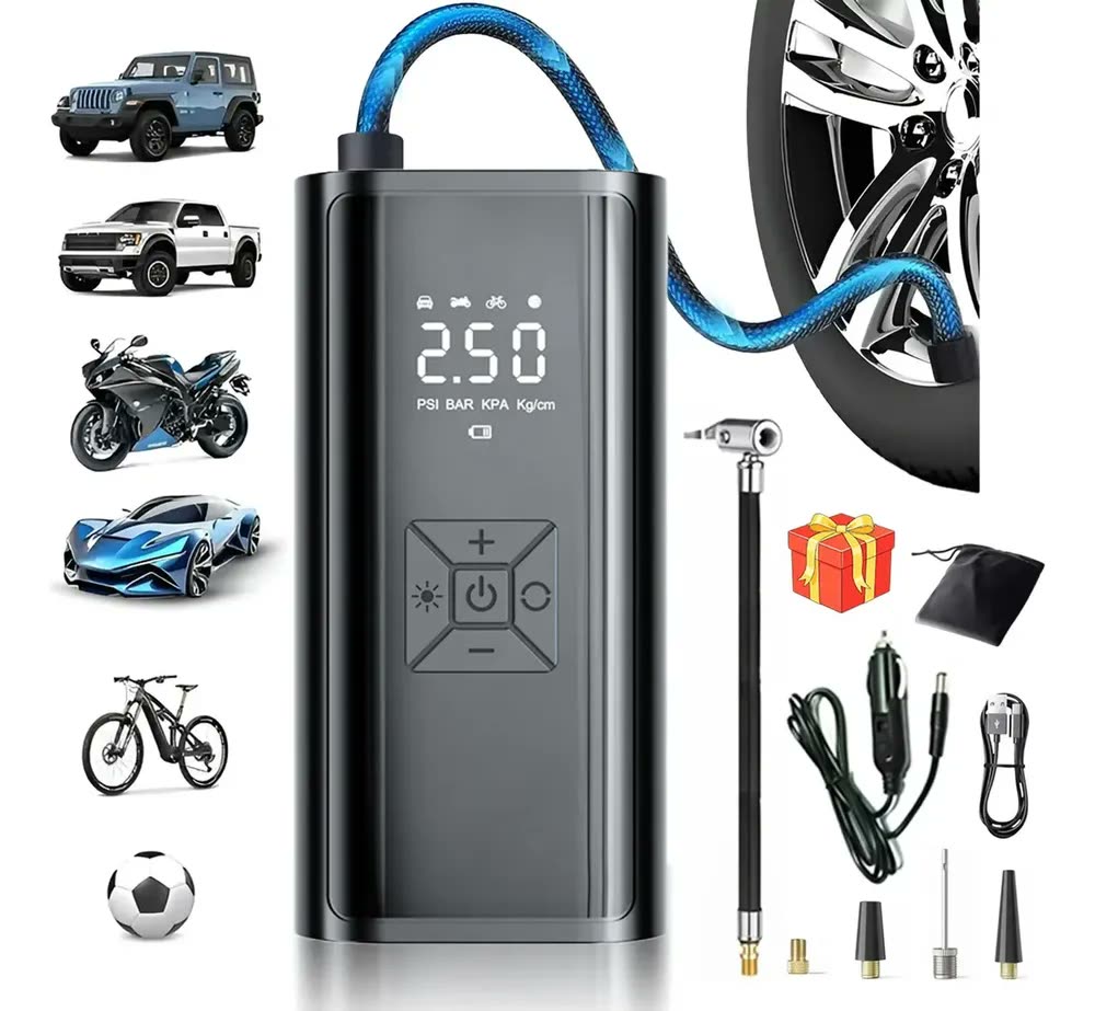 Mini Compressor de Ar Portátil Aiyin 150 psi para Pneu de Carro, Moto e Bike com Lanterna LED