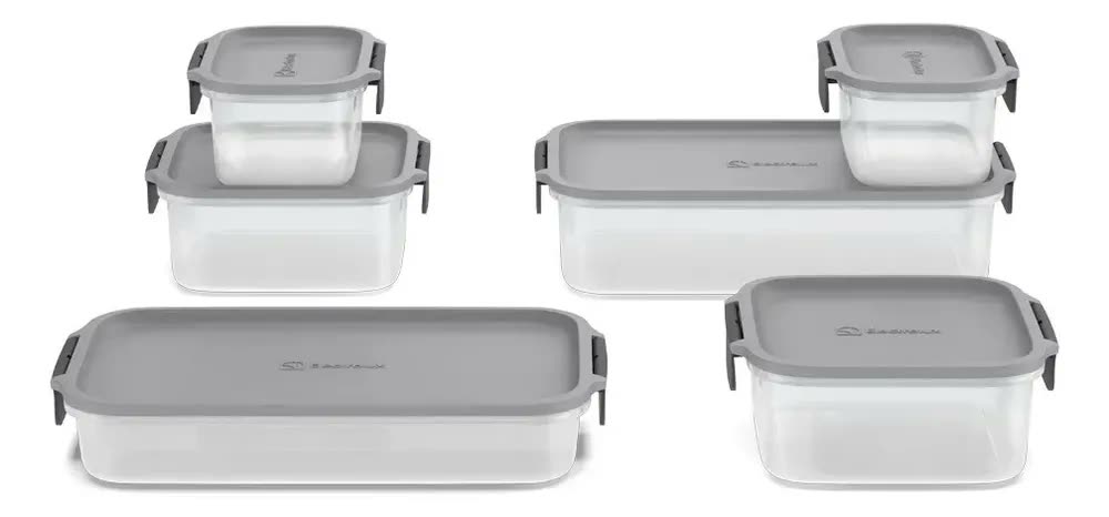 foto de Electrolux Kit 6 Potes Herméticos De Plástico Cinza, 12,4l, Safelock, Empilhável e Modular