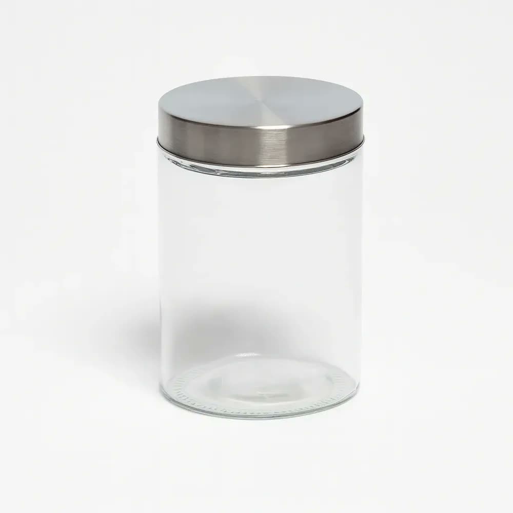 Pote Vidro Redondo 1,3 Litros Kit 2 Tampa Inox Cozinha Transparente