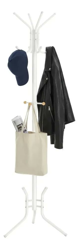 foto de SONGMICS Cabideiro de Pé, Mancebo para Roupas de Aço,Suporte Independente,Ganchos para Chapéus e Bolsas, Branco Pérola