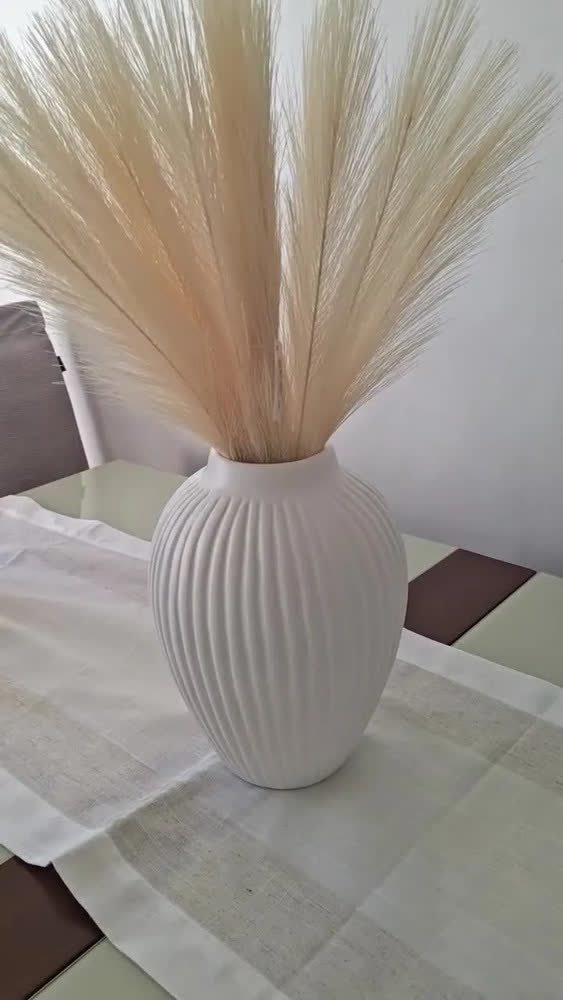 foto de Dupla Vasos Cerâmica Decorativos Entrelaçados Enfeite Rack Bege Vaso Cupula