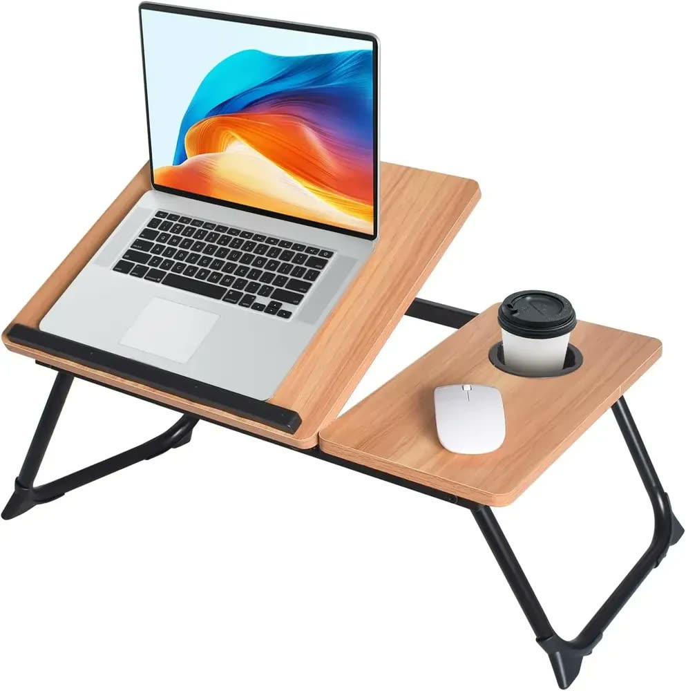 Mesa Suporte Dobrável Para Notebook Cama Sofá Articulada Em Mdf E Aço Com Porta Copos Ajustável Ergonômica