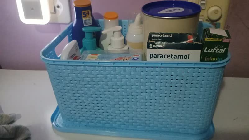 foto de Cesto Infantil Bebê E Mamãe Organizador 3,5l - Rosa Bebê Azul Bebê