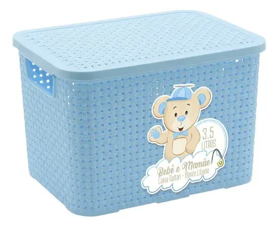 foto de Cesto Infantil Bebê E Mamãe Organizador 3,5l - Rosa Bebê Azul Bebê